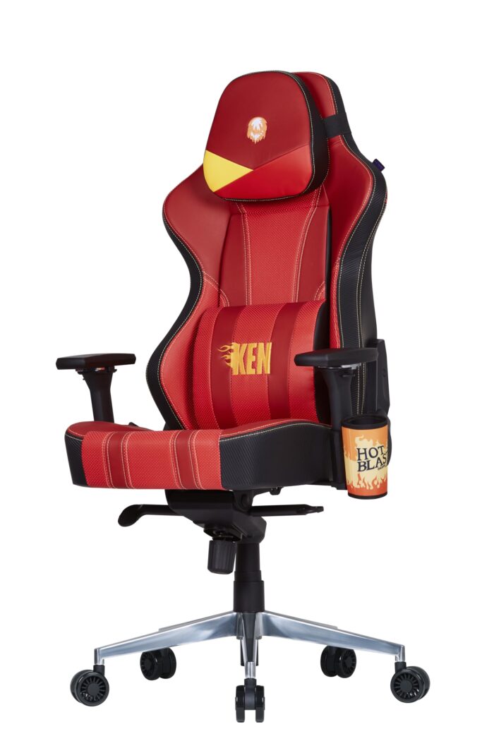 Cooler Master Caliber X2 Street Fighter 6 Ken Edition Silla ergonómica para Juegos, giratoria de 360°, 180 reclinables, Soporte Lumbar, Cojines de Espuma de Alta Densidad, Elevador de Gas Ajustable_0