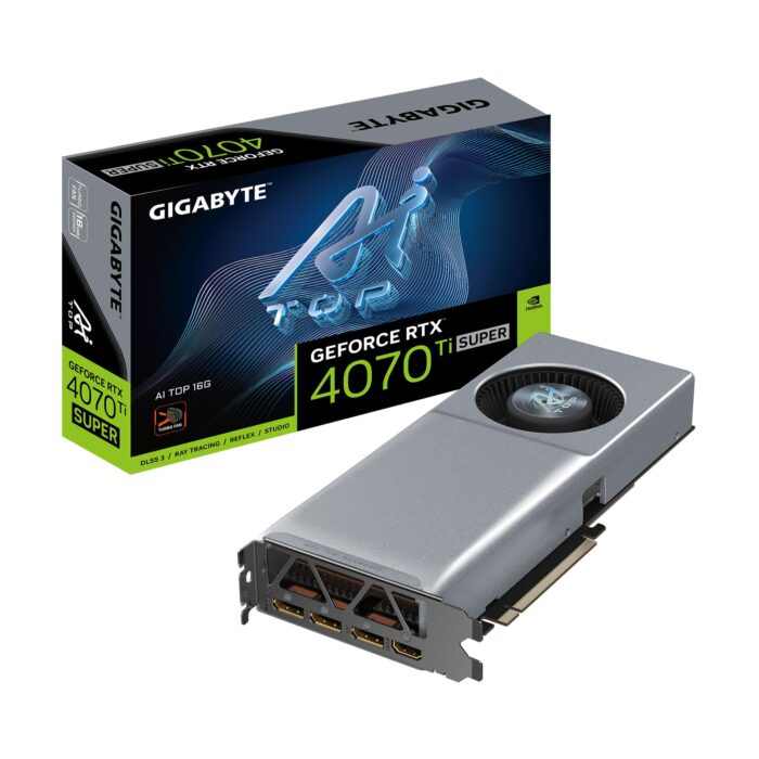 GIGABYTE Tarjeta gráfica GeForce RTX 4070 Ti Super AI Parte Superior 16G, Sistema de refrigeración de Ventilador Turbo, GDDR6X de 16 GB de 256 bits, GV-N407TSAI Parte superior-16GD_0