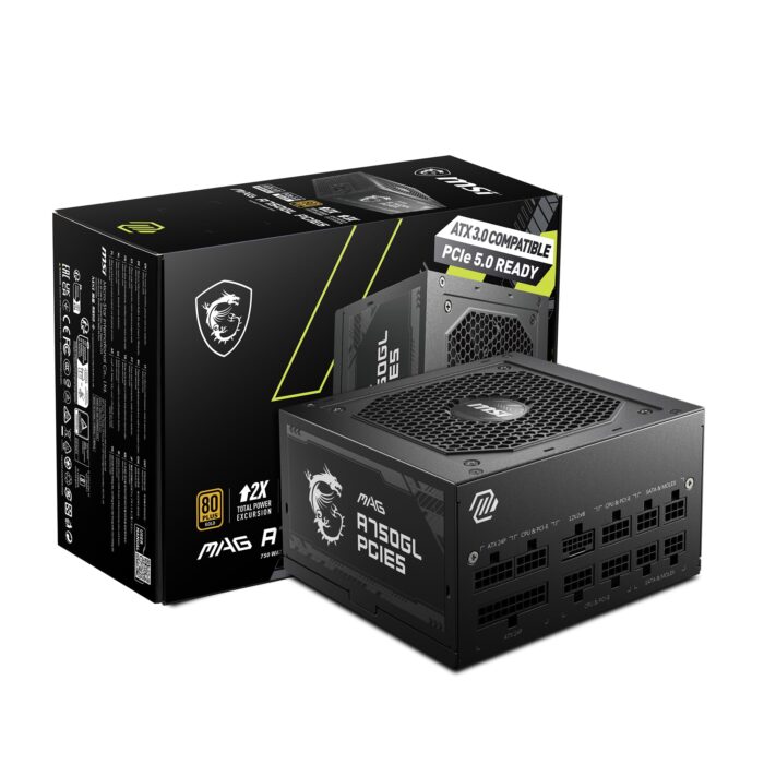 MSI Fuente de alimentación para Juegos mag A750GL PCIE 5 y ATX 3.0 - Full Modular - Certificado 80 Plus Gold 750W - Tamaño Compacto - ATX PSU_0