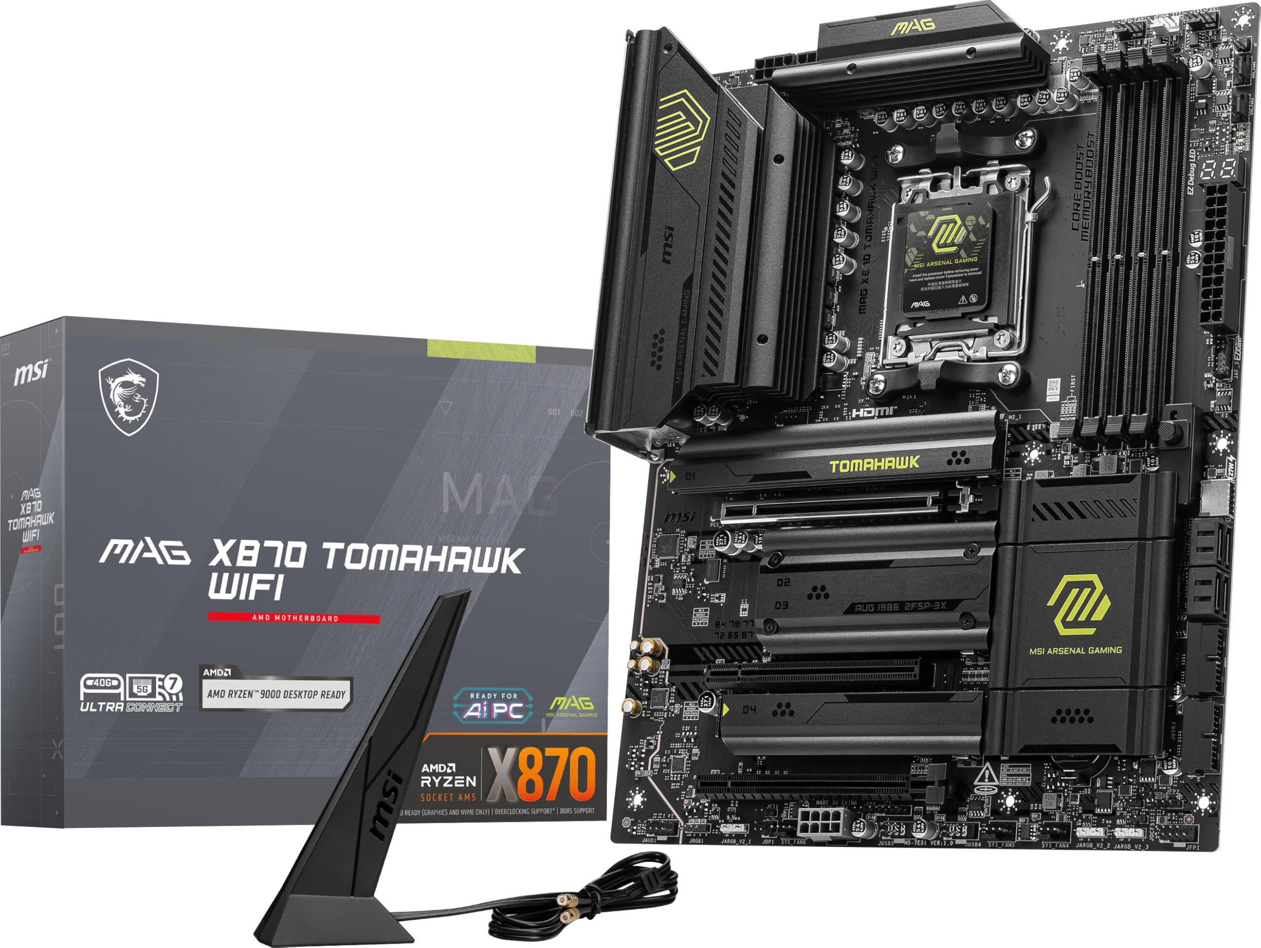MSI mag X870 Tomahawk - Placa Base WiFi para Juegos (procesadores AMD Ryzen Serie 9000/8000/7000, AM5, DDR5, PCIe 5.0, M.2 Gen5, SATA 6Gb/s, USB 40Gbps, HDMI/DP, Wi-Fi 7, Bluetooth 5.4, 5Gbps LAN,_0 MSI mag X870 Tomahawk - Placa Base WiFi para Juegos (procesadores AMD Ryzen Serie 9000/8000/7000, AM5, DDR5, PCIe 5.0, M.2 Gen5, SATA 6Gb/s, USB 40Gbps, HDMI/DP, Wi-Fi 7, Bluetooth 5.4, 5Gbps LAN,_0