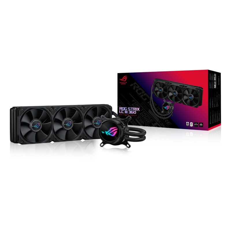 ASUS ROG Strix LC III 360 - Enfriador líquido de CPU todo en uno con bloque de agua giratorio de 360°, la nueva bomba Gen7 v2 de Asetek, ventiladores ROG premium y más de 10 efectos de iluminación_0