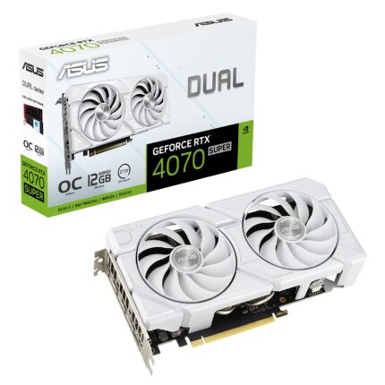 ASUS Dual GeForce RTX 4070 Super EVO White OC Edition (PCIe 4.0, 12GB GDDR6X, DLSS 3, HDMI 2.1a, DisplayPort 1.4a, 2.5 Ranuras diseño, diseño de Ventilador de tecnología axial, BIOS Dual)_0
