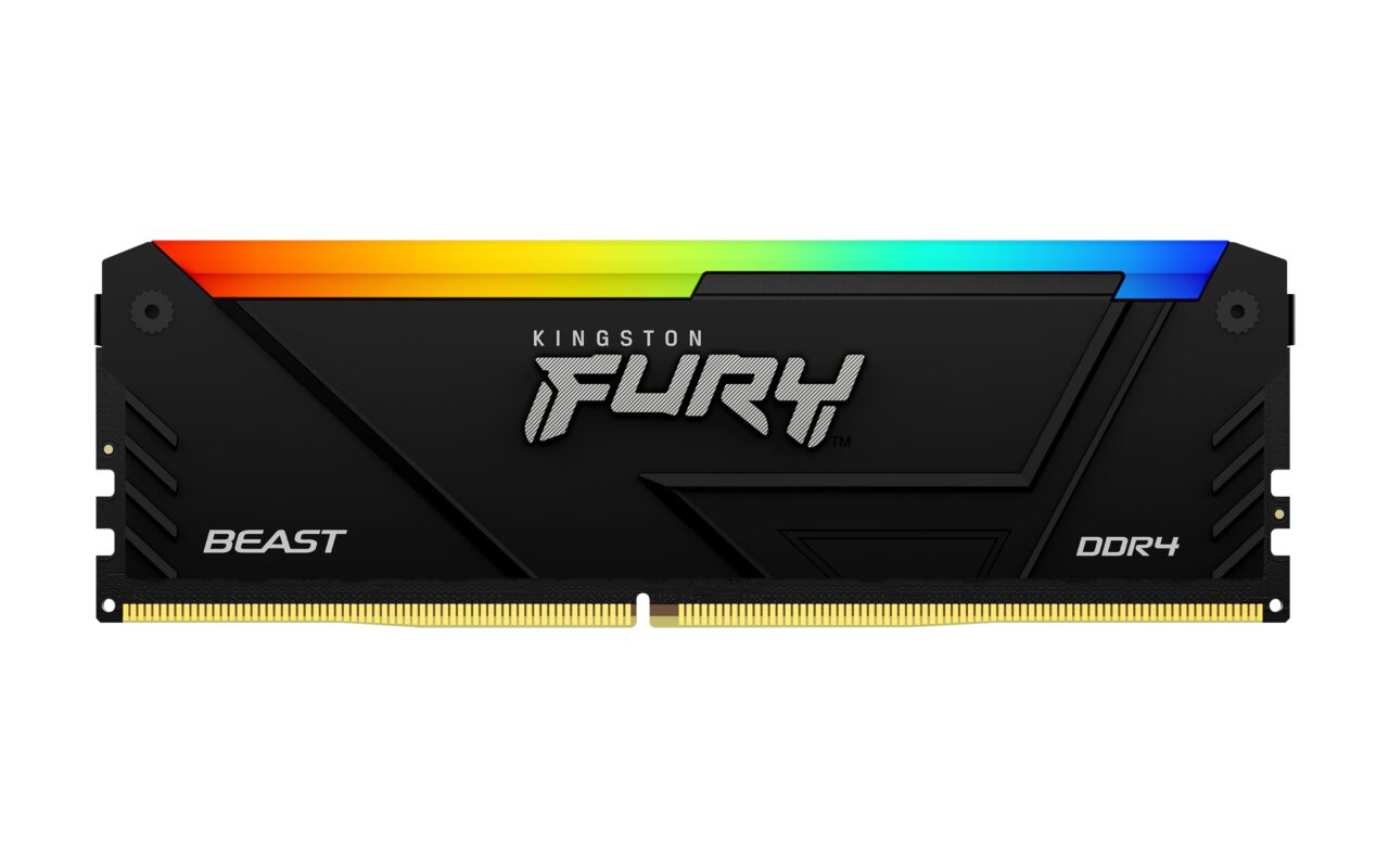 Kingston Fury Beast Black RGB DDR4, Memoria Gamer para PC, Capacidad: 8GB, Frecuencia: 3200MT/s, Latencia: CL16, Factor de Forma: DIMM 288-Pin, Color: Negro/RGB, Numero de Parte: KF432C16BB2A/8_0