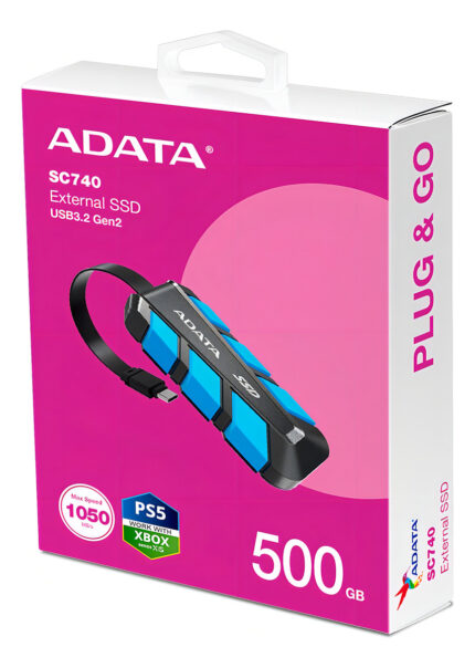 Unidad Solida Externa Adata Sc740 500gb Usb 3.2 (usb-c) Color Azul_1
