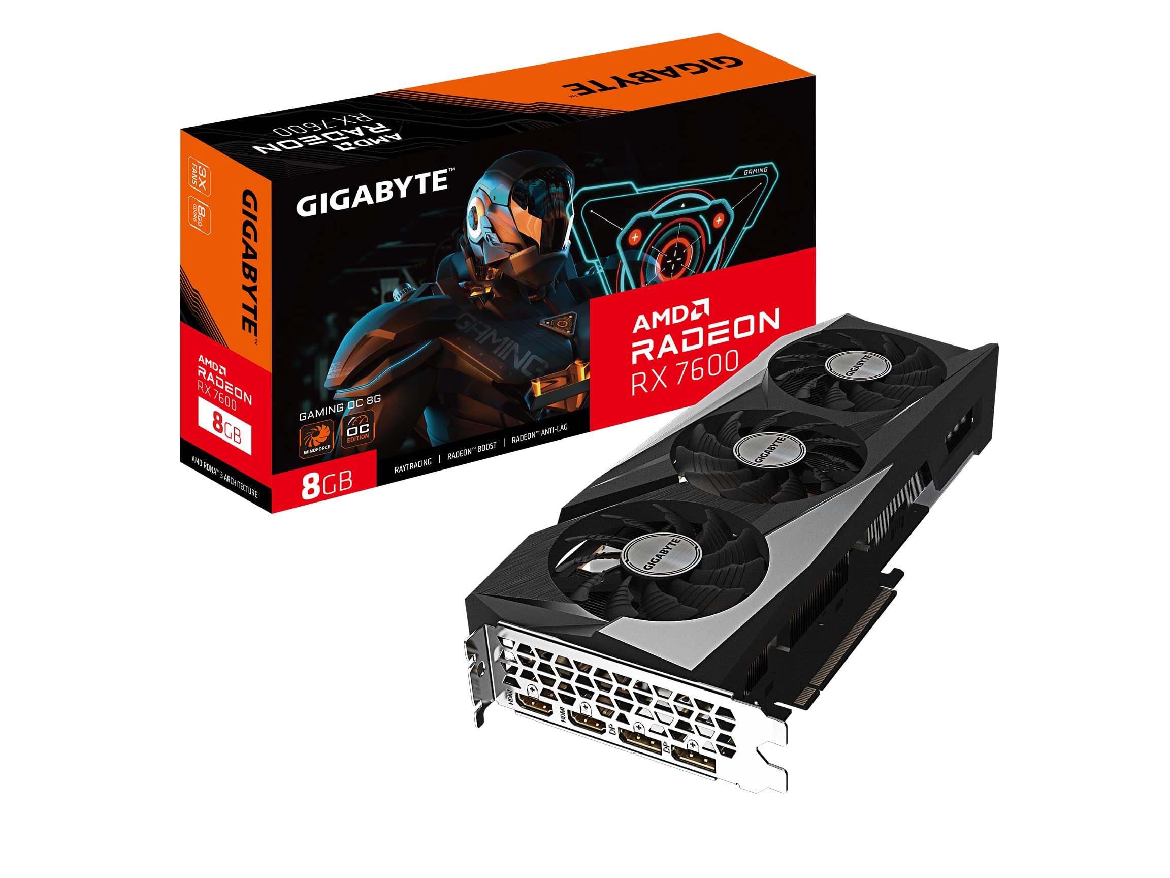 GIGABYTE GV-R76GAMING OC-8GD Radeon RX 7600 Gaming OC 8G Tarjeta gráfica, 3 Ventiladores WINDFORCE 8GB 128 bits GDDR6, Tarjeta de Video_0 GIGABYTE GV-R76GAMING OC-8GD Radeon RX 7600 Gaming OC 8G Tarjeta gráfica, 3 Ventiladores WINDFORCE 8GB 128 bits GDDR6, Tarjeta de Video_0