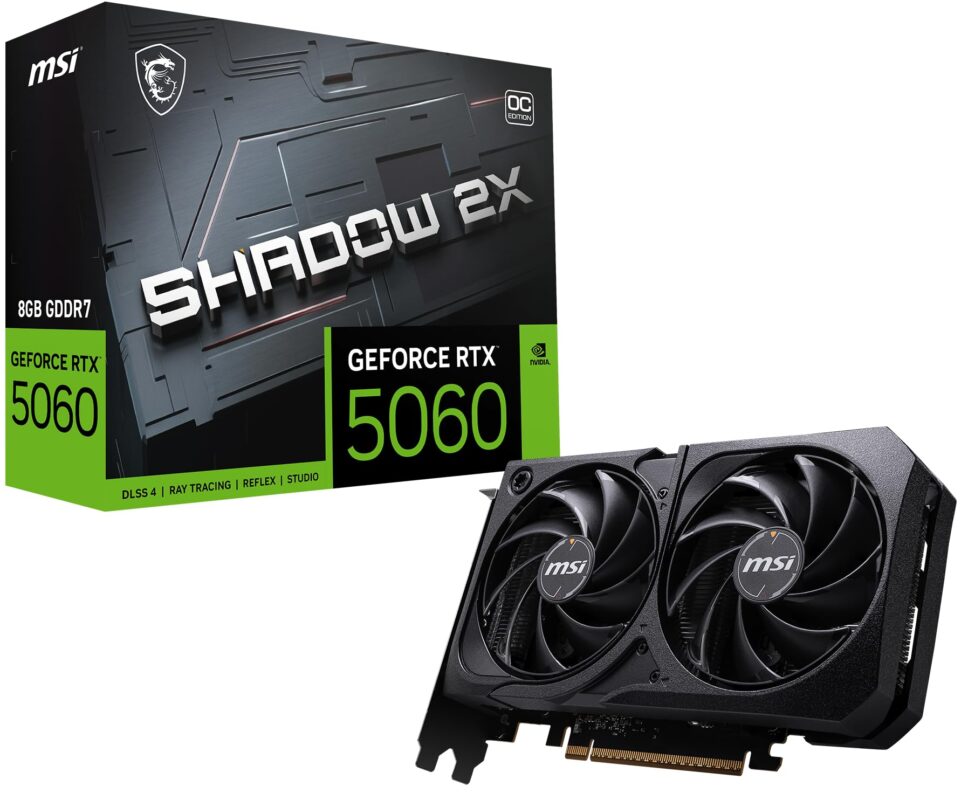 MSI Gaming RTX 5060 8G Shadow 2X OC Tarjeta gráfica (8GB GDDR7,128 bits, Rendimiento Extremo: 2535 MHz, DisplayPort x3 2.1a, HDMI 2.1b, NVIDIA Blackwell Architecture)_0