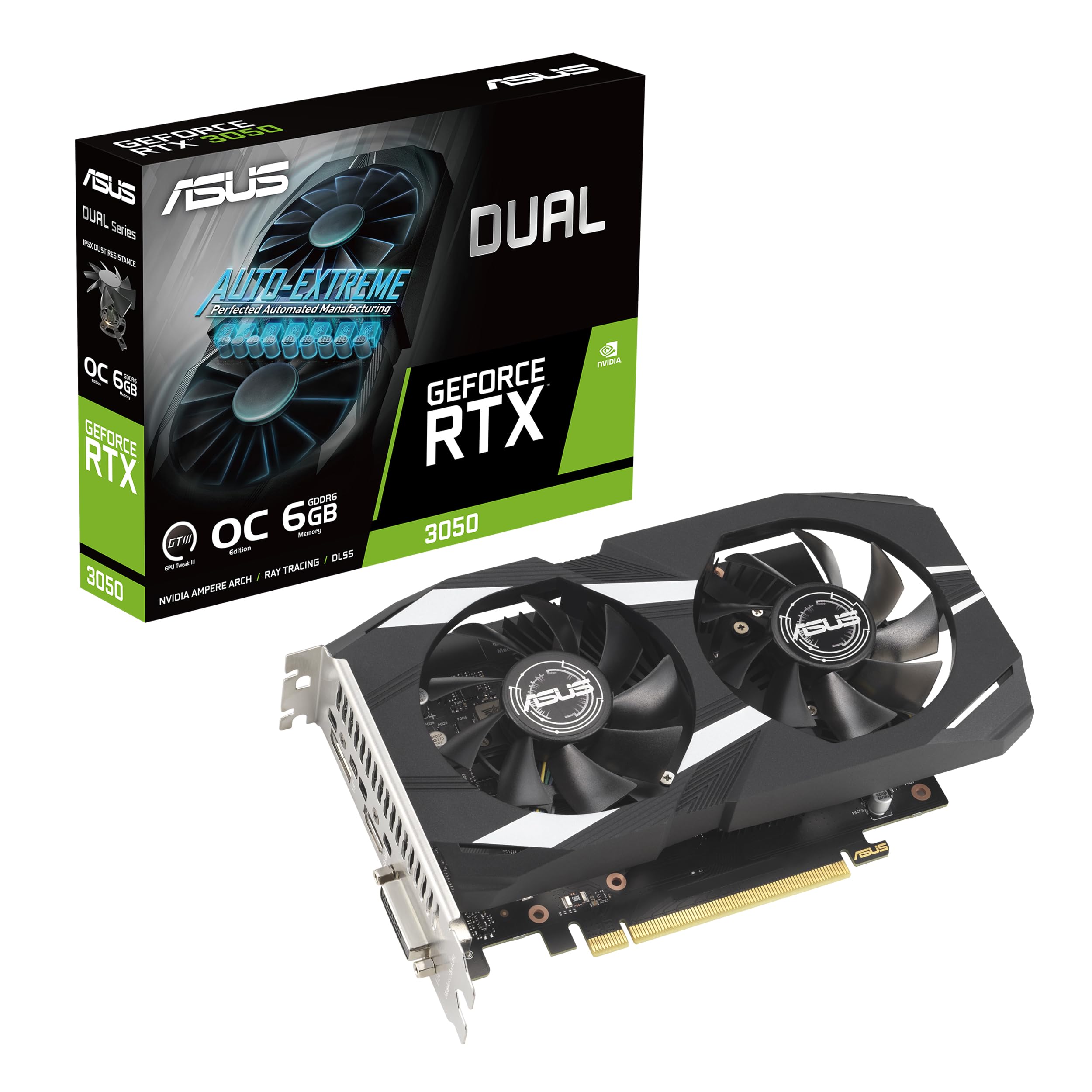 ASUS Dual NVIDIA GeForce RTX 3050 - Tarjeta gráfica para Juegos de 6 GB OC Edition - PCIe 4.0, Memoria GDDR6 de 6 GB, HDMI 2.1, DisplayPort 1.4a, diseño de Ventilador de tecnología axial, tecnología_0 ASUS Dual NVIDIA GeForce RTX 3050 - Tarjeta gráfica para Juegos de 6 GB OC Edition - PCIe 4.0, Memoria GDDR6 de 6 GB, HDMI 2.1, DisplayPort 1.4a, diseño de Ventilador de tecnología axial, tecnología_0