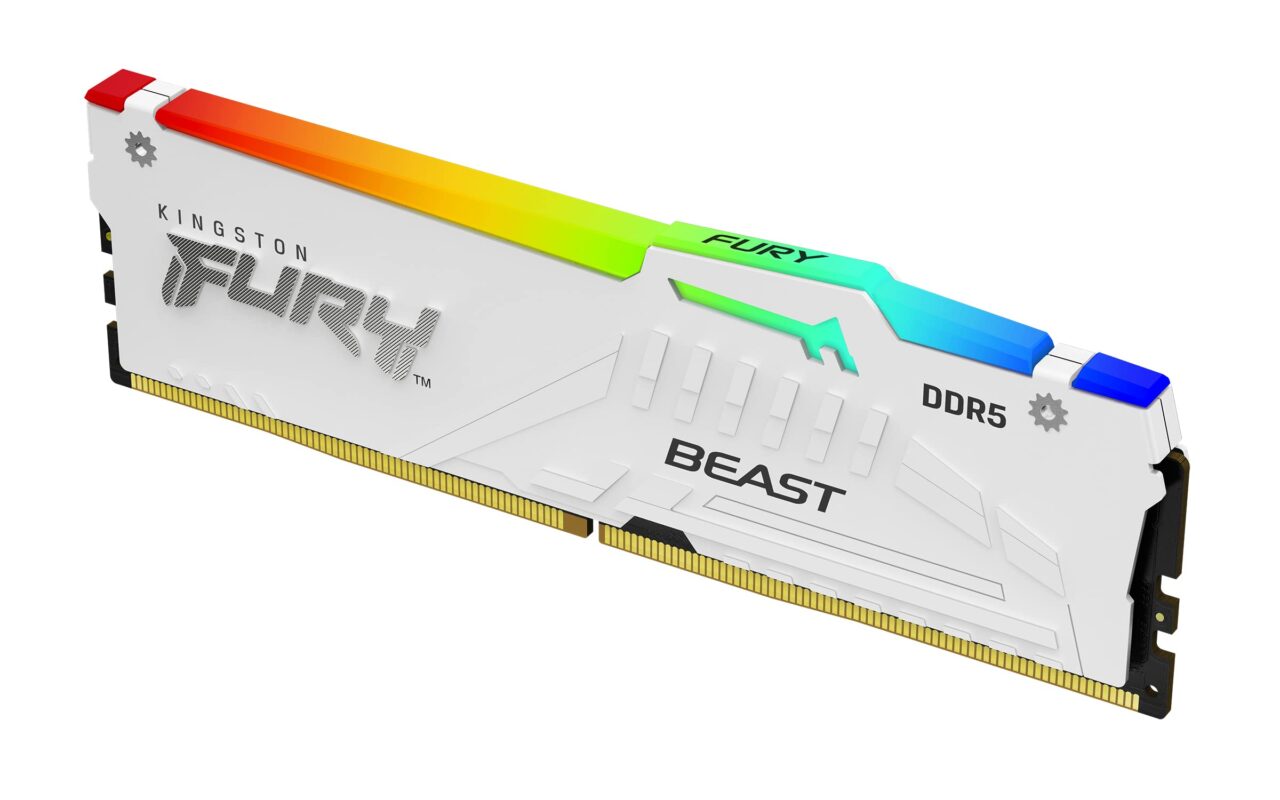 Kingston Fury Beast White RGB DDR5, Memoria Gamer Para PC, Capacidad: 32GB (2x16GB), Frecuencia: 5200MT/s, Latencia: CL 40, Factor de Forma: DIMM 288-Pin, Color: RGB, Numero de Parte: KF552C40BWAK2-32_0