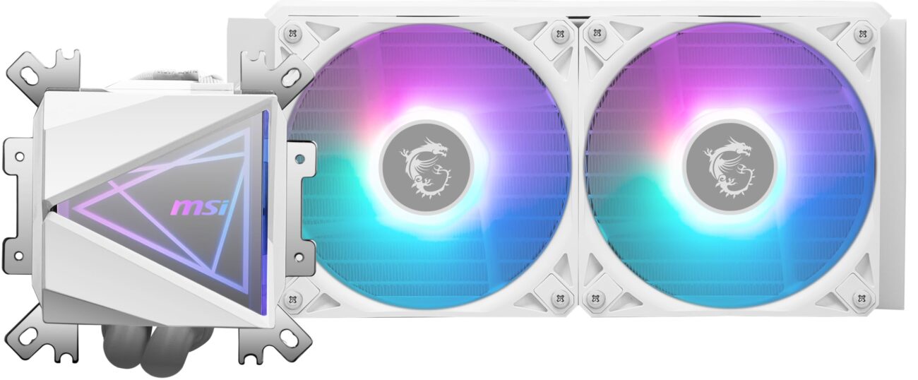 MSI MAG CoreLiquid I240 White - Enfriador líquido para CPU AIO ARGB - Diseño de espejo infinito - Soporte UNI - Radiador de 240 mm - Ventiladores dobles ARGB PWM de 120 mm - Compatible con LGA_0