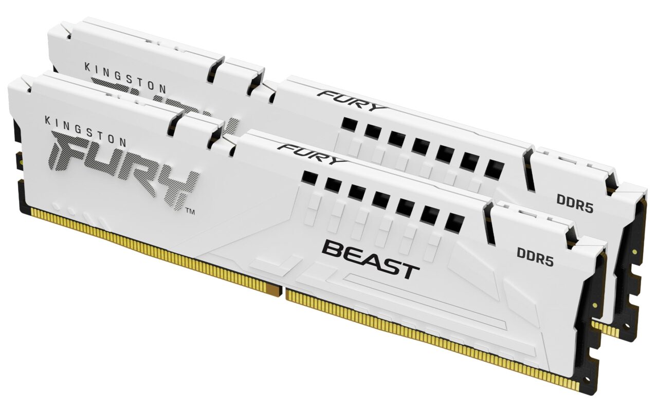 Kingston Fury Beast White DDR5, Memoria Gamer para PC, Capacidad: 32GB (2x16GB), Frecuencia: 5600MT/s, Latencia: CL 40, Factor de Forma: DIMM 288-Pin, Color: Blanco, Numero de Parte: KF556C40BWK2-32_0