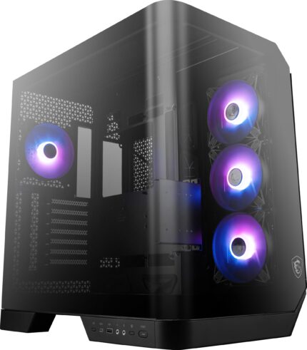 MSI mag PANO 120R PZ - Gabinete PC ATX de Torre Media para Juegos - Panel de Vidrio Templado de 270 Grados - Soporte de refrigeración líquida de hasta 360 mm - 7 Ventiladores ARGB preinstalados -_0
