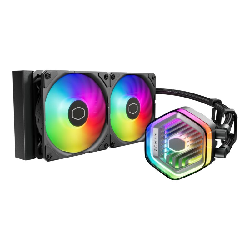 CoolerMaster MasterLiquid 240 Atmos ARGB Enfriador líquido AIO de bucle cerrado, bomba personalizada, ventiladores PWM de borde de flujo falso, radiador de 240 mm, Intel MLX-D24M-A25PZ-R1_0