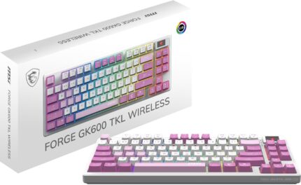 MSI Forge GK600 TKL W Violet US - Interruptores lineales mecánicos - Teclas PBT sublimadas con Tinte, Base Antideslizante, LED RGB, USB 2.0, Bluetooth, 2.4 GHz - Sin Llave_0