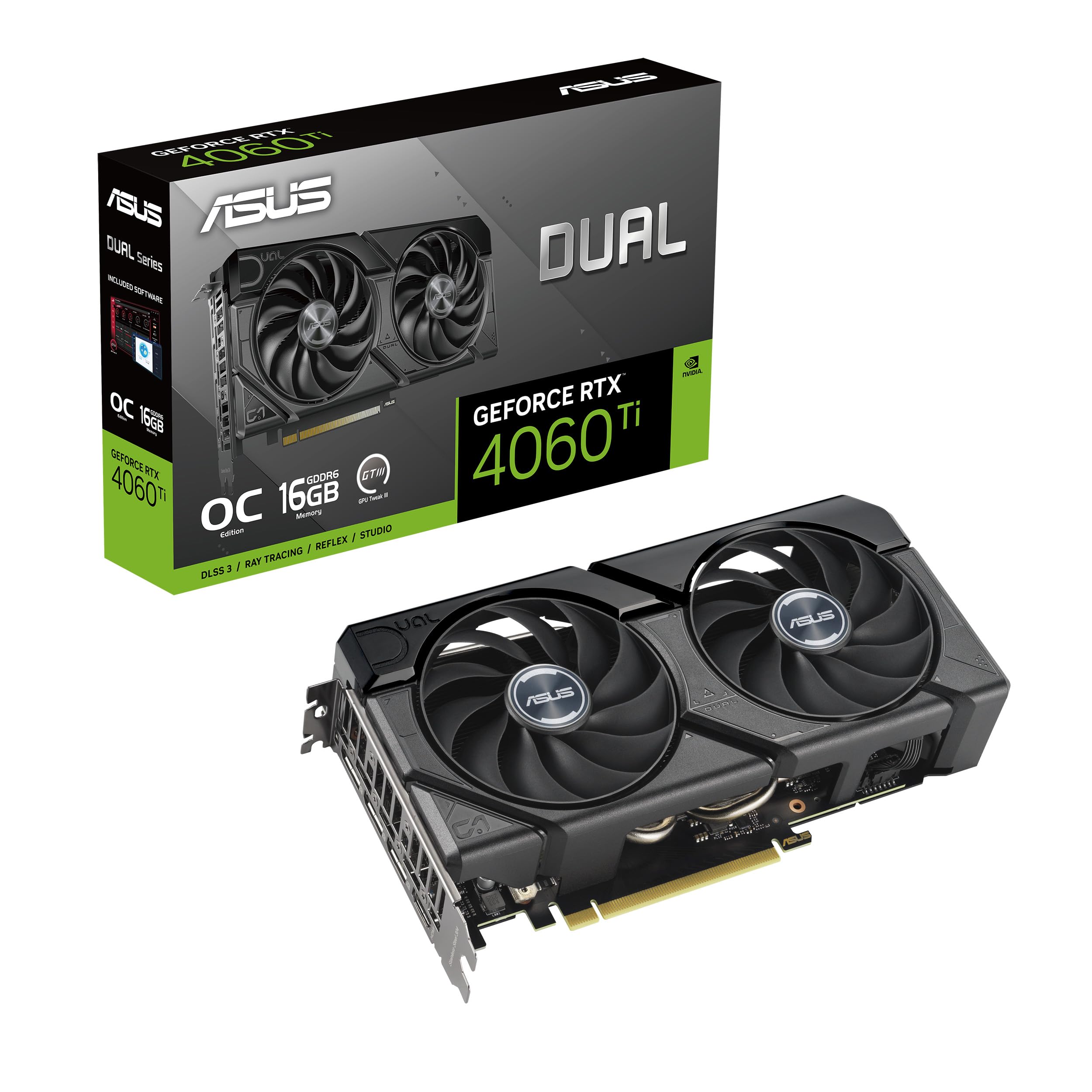 ASUS Dual GeForce RTX 4060 Ti EVO OC Edition 16GB GDDR6 (PCIe 4.0, 16GB GDDR6, DLSS 3, HDMI 2.1a, DisplayPort 1.4a, diseño de Ventilador de tecnología axial, tecnología de 0dB y más)_0 ASUS Dual GeForce RTX 4060 Ti EVO OC Edition 16GB GDDR6 (PCIe 4.0, 16GB GDDR6, DLSS 3, HDMI 2.1a, DisplayPort 1.4a, diseño de Ventilador de tecnología axial, tecnología de 0dB y más)_0