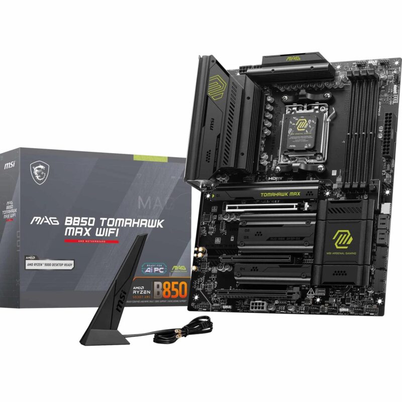 MSI mag B850 Tomahawk MAX WiFi, ATX - Compatible con procesadores AMD Ryzen 9000/8000 / 7000, AM5-80A SPS VRM, DDR5 Memory Boost 8400+ MT/s (OC), PCIe 5.0 x16, M.2 Gen5, Wi-Fi 7, 5G LAN_0