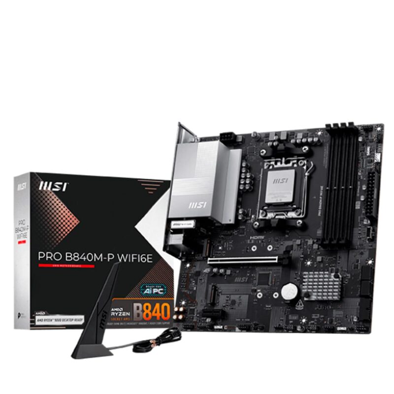 MSI Tarjeta Madre Pro B840M-P WIFI6E AM5 4X DDR5 2X M.2 PCIe 4.0 USB-C WiFi 6E BT 5.3 Micro ATX_0