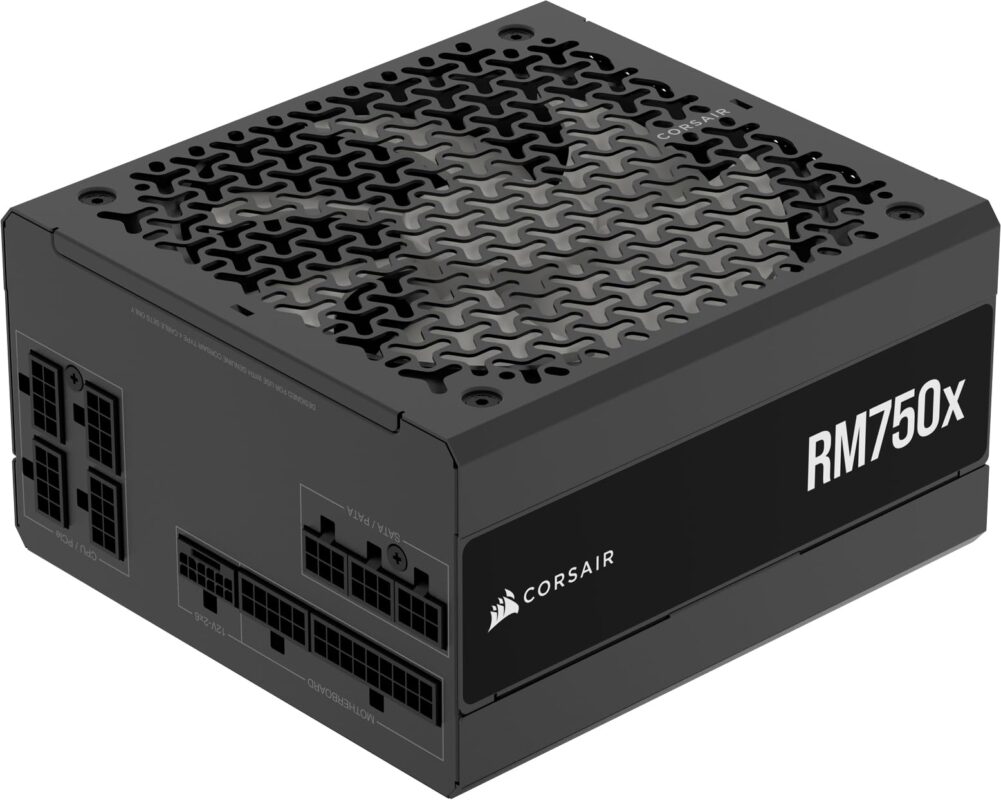 Corsair RM750x Fuente de Alimentación ATX Totalmente Modular de Bajo Ruido  Compatible con ATX 3.1  Compatible con PCIe 5.1  Eficiencia Cybenetics Gold  Conector 12V2x6 Nativo  Negro_0