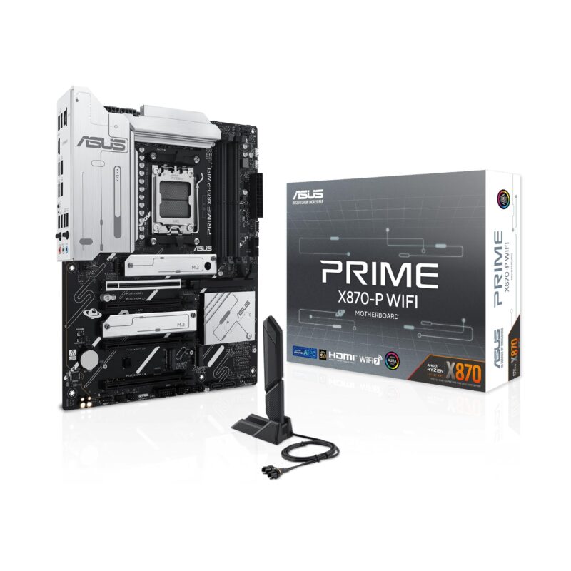 ASUS Motherboard Prime X870-P WiFi AMD AM5 X870 ATX, DDR5, PCIe 5.0, PCIe 5.0 x16, Q-Release, 4X M.2, Wi-Fi 7, Q-Antenna, 2.5Gb LAN, USB4®, USB Type-C®, BIOS Flashback_0