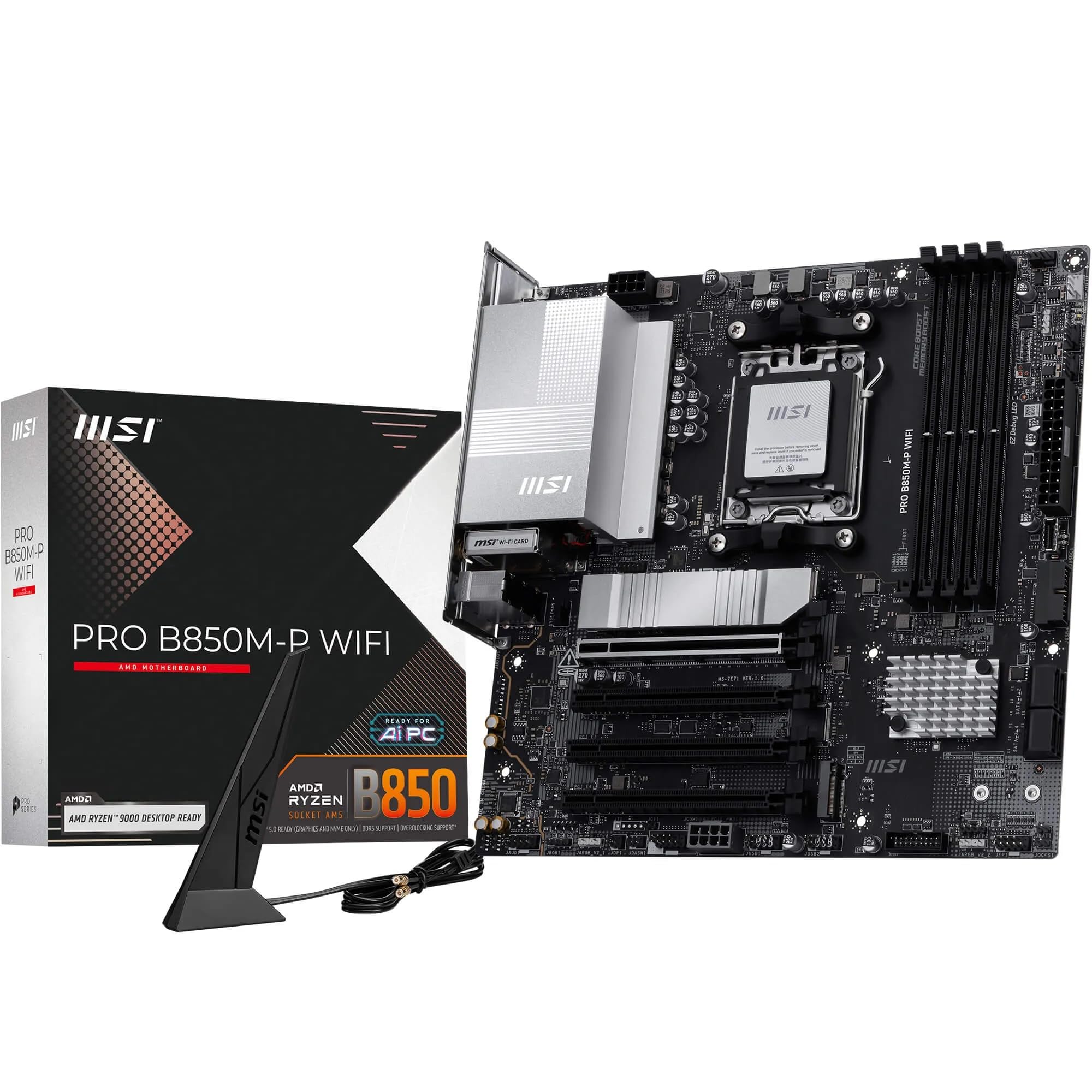 MSI Pro B850M-P WiFi Motherboard, ATX - Compatible con procesadores AMD Ryzen 9000/8000 / 7000, AM5 - DDR5 Memory Boost (8200+ MT/s OC), PCIe 5.0 x16 y 4.0 x16, M.2 Gen5, Wi-Fi 7, 5G LAN_0 MSI Pro B850M-P WiFi Motherboard, ATX - Compatible con procesadores AMD Ryzen 9000/8000 / 7000, AM5 - DDR5 Memory Boost (8200+ MT/s OC), PCIe 5.0 x16 y 4.0 x16, M.2 Gen5, Wi-Fi 7, 5G LAN_0