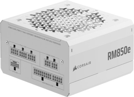 Corsair RM850e (2025) Fuente de Alimentación ATX Totalmente Modular de Bajo Ruido con Cable 12V-2x6  Compatible con ATX 3.1 y PCIe 5.1, Eficiencia Cybenetics Gold, Condensadores a 105°C  Blanco_0