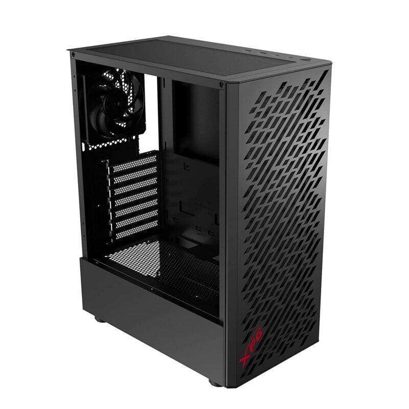 XPG Valor AIR - Caja compacta para ordenador ATX (panel frontal magnético de malla con diseño de patrón de tallado en streamline, filtro de polvo extraíble, 4 ventiladores de 120 mm instalados, negro)_0