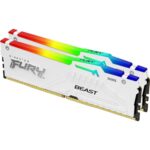 Kingston Fury Beast White RGB Expo DDR5, Memoria Gamer para PC, Capacidad: 64GB Kit (2x32GB), Frecuencia: 6000MT/s, Latencia: CL36, Factor de Forma: DIMM 288-Pin, Color: Blanco/RGB, KF560C36BWEAK2-64_0