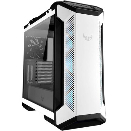Asus Gabinete TUF Gaming GT501 White, media torre ATX/EATX, panel metálico frontal, lateral de cristal, ventilador RGB 120 mm, ventiladores PWM de 140 mm y USB 3.1 Gen 1_0