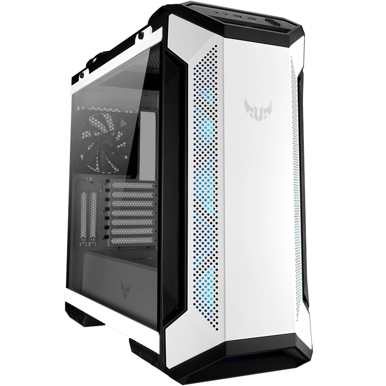Asus Gabinete TUF Gaming GT501 White, media torre ATX/EATX, panel metálico frontal, lateral de cristal, ventilador RGB 120 mm, ventiladores PWM de 140 mm y USB 3.1 Gen 1_0 Asus Gabinete TUF Gaming GT501 White, media torre ATX/EATX, panel metálico frontal, lateral de cristal, ventilador RGB 120 mm, ventiladores PWM de 140 mm y USB 3.1 Gen 1_0