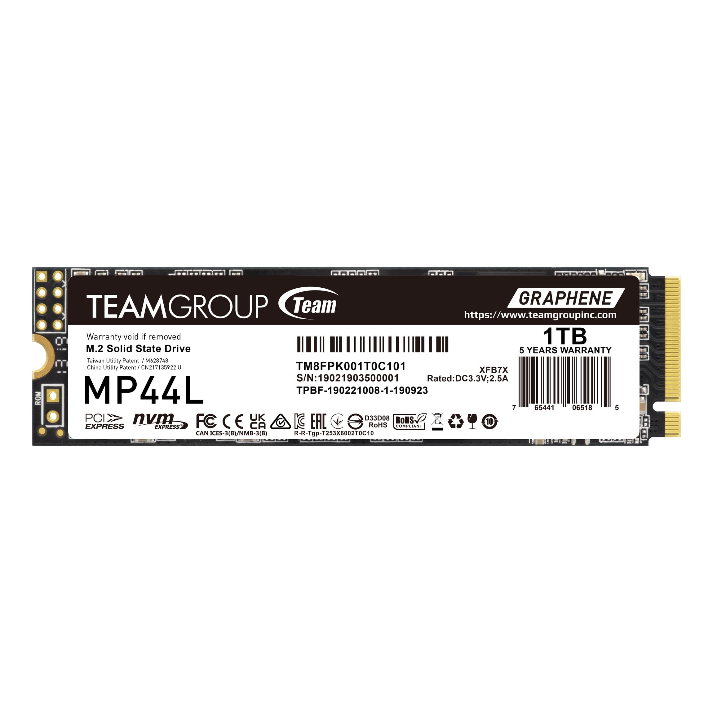 TEAMGROUP MP44L 1TB SLC Cache NVMe 1.4 PCIe Gen 4x4 M.2 2280 SSD para portátil y computadora (R/W de Velocidad de hasta 5,000/4,500MB/s) TM8FPK001T0C101_0 TEAMGROUP MP44L 1TB SLC Cache NVMe 1.4 PCIe Gen 4x4 M.2 2280 SSD para portátil y computadora (R/W de Velocidad de hasta 5,000/4,500MB/s) TM8FPK001T0C101_0