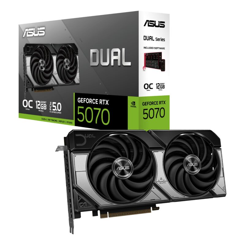 ASUS Dual GeForce RTX 5070 12GB GDDR7 OC Edition (PCIe 5.0, 12GB GDDR7, DLSS 4, HDMI 2.1b, DisplayPort 2.1b, Doble Ventilador, diseÃ±o de Ventilador de tecnologÃ­a axial DUAL-RTX5070-O12G_0