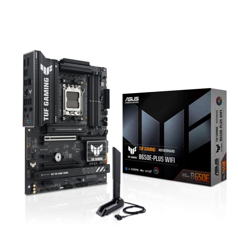 ASUS TUF Gaming B650E-PLUS WiFi AMD B650 ATX Motherboard, 12+2+1 80A DrMOS etapas de Potencia, DDR5, PCIe 5.0 Ready, 3X M.2, Wi-Fi 6E, 2.5Gb LAN, DisplayPort, HDMIâ¢, USB Tipo C, BIOS Flashback, Aura_0