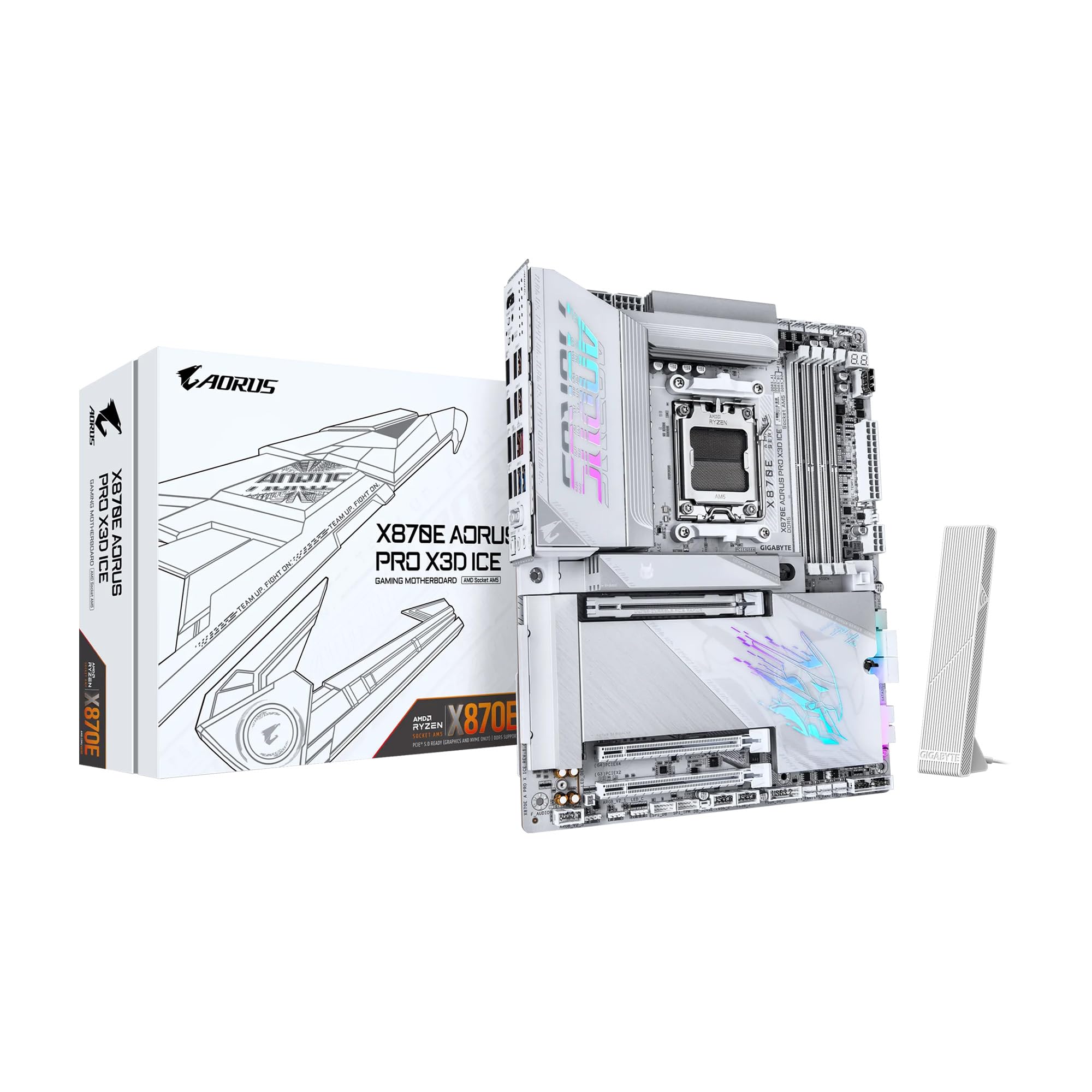 GIGABYTE X870E AORUS Pro X3D Ice AMD AM5 LGA 1718 ATX, Compatible con procesadores AMD Ryzen Serie 9000/8000/7000, DDR5, 18+2+2 Power Phase, 4X M.2, PCIe 5.0, SWIFI, 5GbE, 5 años de garantÃa_0 GIGABYTE X870E AORUS Pro X3D Ice AMD AM5 LGA 1718 ATX, Compatible con procesadores AMD Ryzen Serie 9000/8000/7000, DDR5, 18+2+2 Power Phase, 4X M.2, PCIe 5.0, SWIFI, 5GbE, 5 años de garantÃa_0