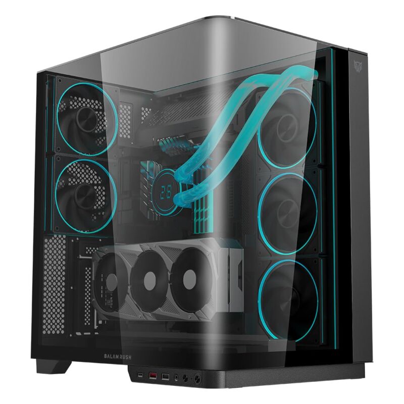Balam Rush Tank Expert Curve 7800 Gabinete Gamer Media Torre, ATX, Panel Curvo de Cristal, USB Tipo C 3.1, 5 Ventiladores ARGB, Soporte GPU 380mm (Negro)_0