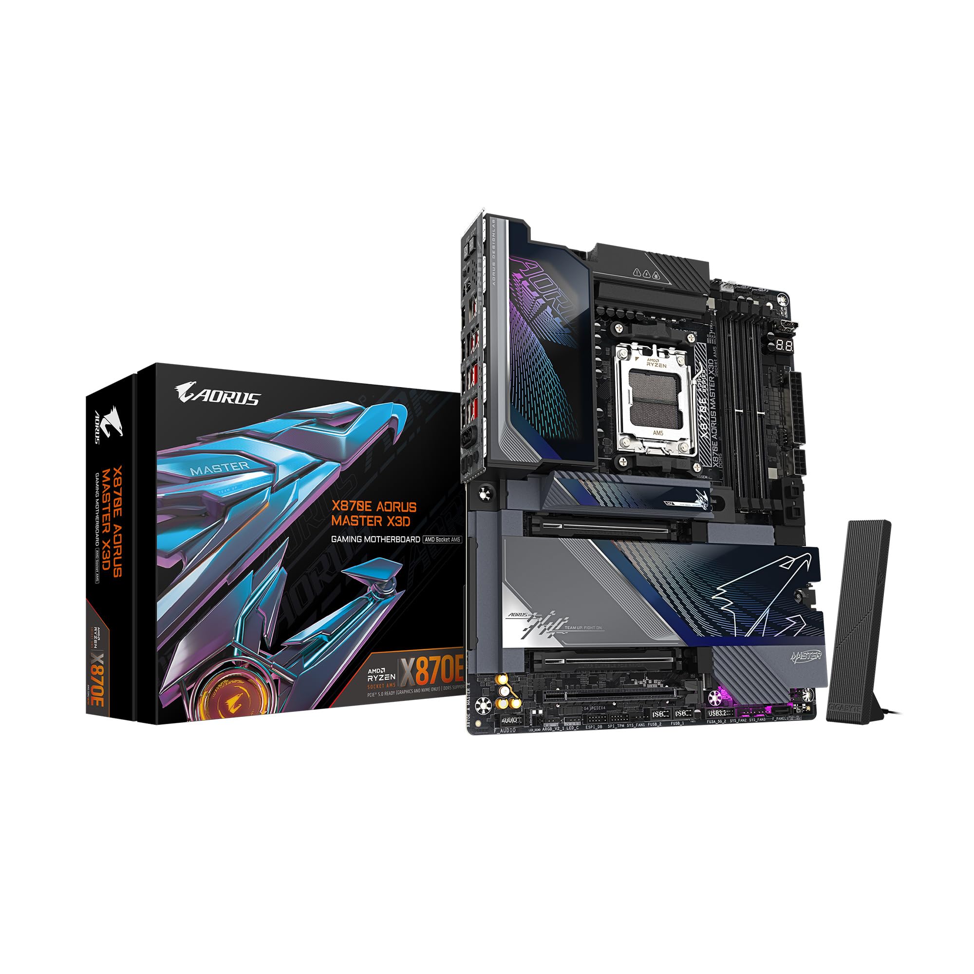 GIGABYTE X870E AORUS Master X3D AMD AM5 ATX Motherboard, Compatible con procesadores AMD Ryzen Serie 9000/8000/7000, DDR5, 18+2+2 Fase de Potencia Total, 5X M.2, PCIe 5.0, USB4 Tipo C, WIFI7, 5 años_0 GIGABYTE X870E AORUS Master X3D AMD AM5 ATX Motherboard, Compatible con procesadores AMD Ryzen Serie 9000/8000/7000, DDR5, 18+2+2 Fase de Potencia Total, 5X M.2, PCIe 5.0, USB4 Tipo C, WIFI7, 5 años_0