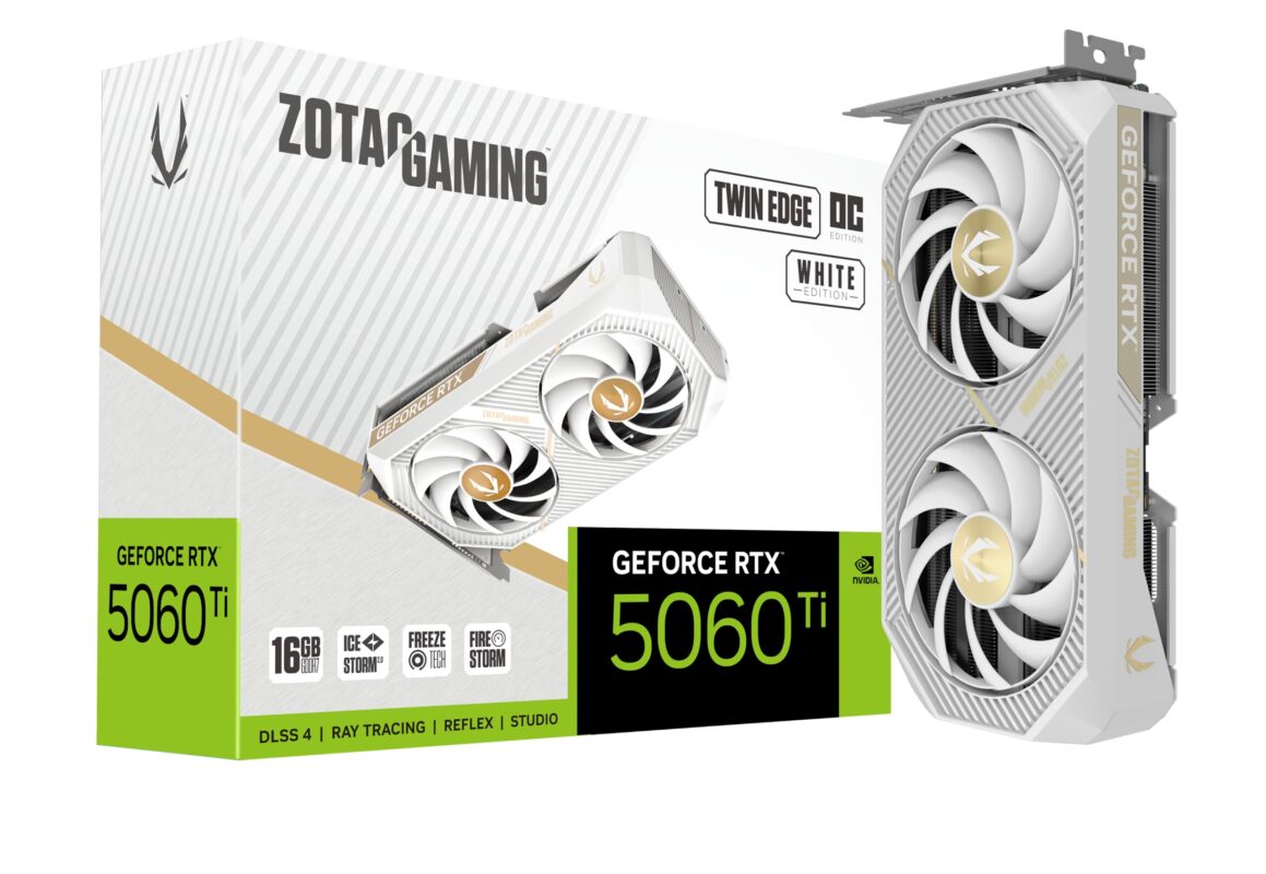 ZOTAC Gaming GeForce RTX 5060 Ti 16GB individual Edge OC White Edition DLSS 4 16GB GDDR7 128-bit 28 Gbps PCIE 5.0 Tarjeta grÃ¡fica para juegos, IceStorm 2.0 Cooling, SFF-Ready, ZT-B50620Q-10M_0
