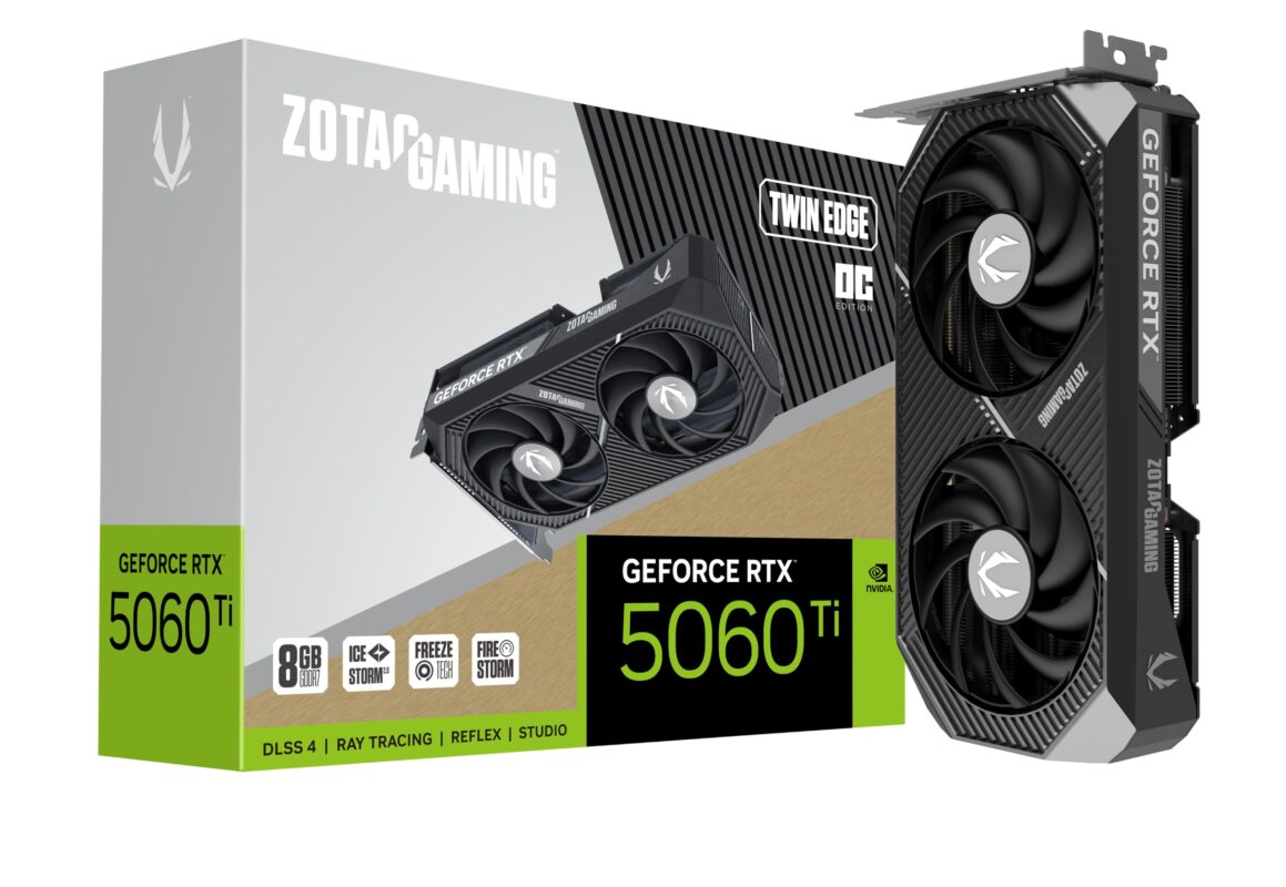 ZOTAC Gaming GeForce RTX 5060 Ti 8GB Twin Edge OC DLSS 4 8GB GDDR7 128 bits 28 Gbps PCIE 5.0 Tarjeta grÃ¡fica para Juegos, enfriamiento IceStorm 2.0, Lista para SFF, ZT-B50610H-10A_0
