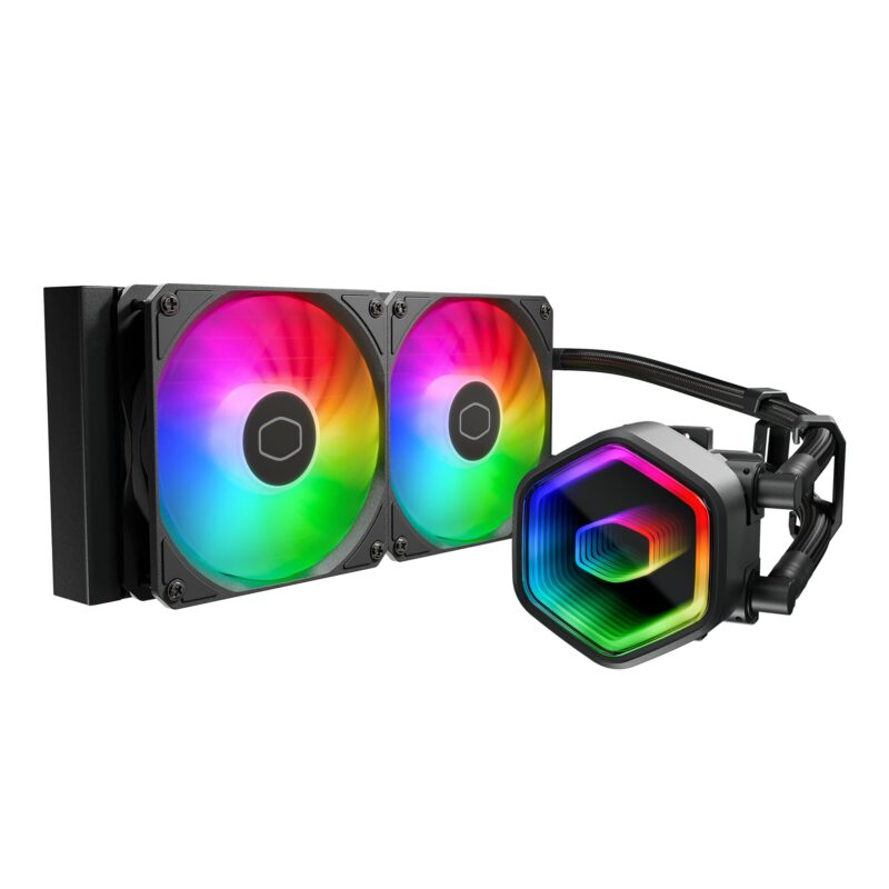 Cooler Master 240 Core II AIO CPU Liquid Cooler, R9|U7|i7, bomba G9R de doble cámara, Infinity Mirror aRGB, radiador de 240 mm, ventilador PWM de 120 mm, plataforma AMD Ryzen AM5|4, MLW-D24M-A18PA-R1_0