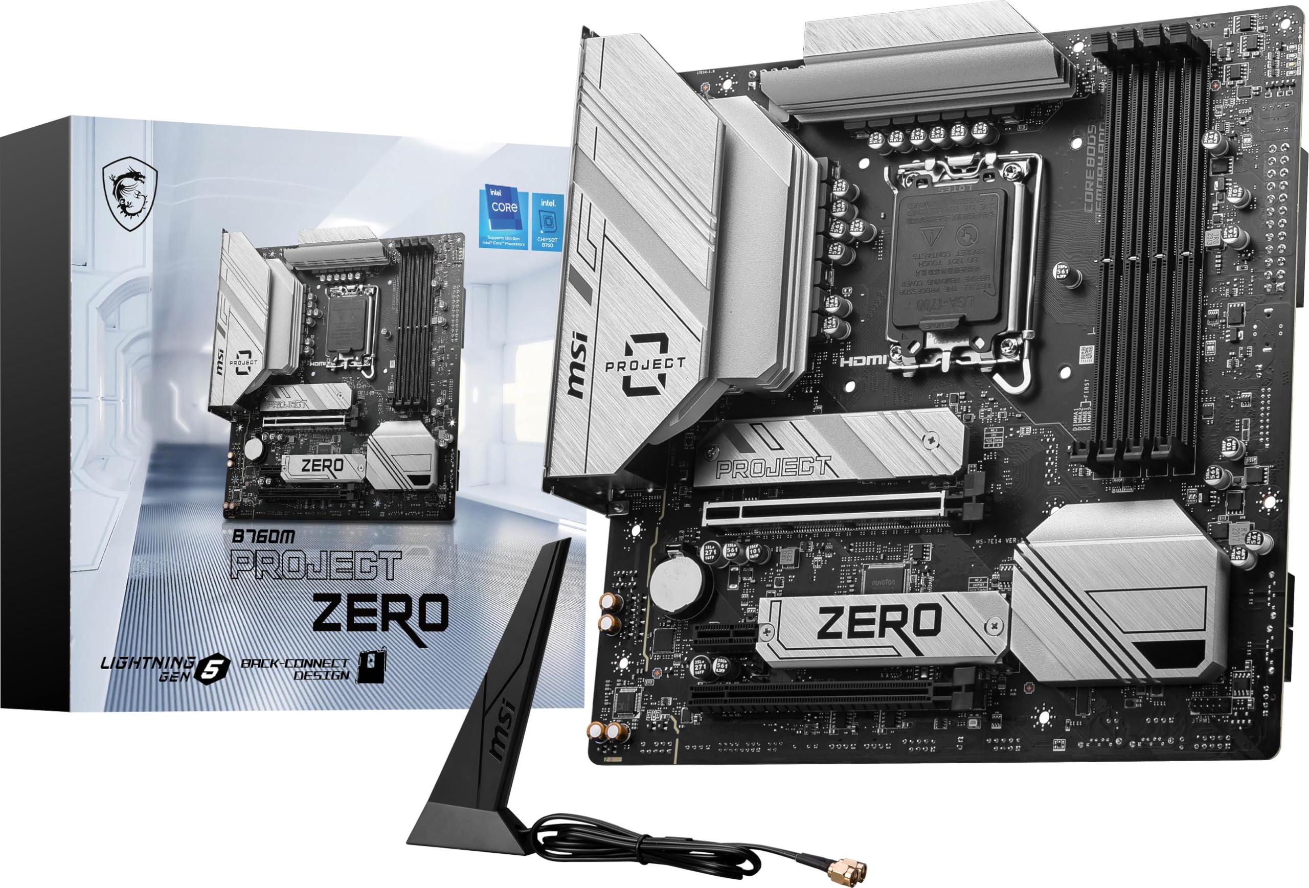 MSI B760M Project Zero - Placa Base para Juegos (Compatible con procesadores Intel de 14ª/13ª/12ª generación, LGA 1700, DDR5, PCIe 5.0, Ranuras M.2, LAN de 2.5Gbps, USB 3.2 Gen2, HDMI/DP, Wi-Fi 6E_0 MSI B760M Project Zero - Placa Base para Juegos (Compatible con procesadores Intel de 14ª/13ª/12ª generación, LGA 1700, DDR5, PCIe 5.0, Ranuras M.2, LAN de 2.5Gbps, USB 3.2 Gen2, HDMI/DP, Wi-Fi 6E_0