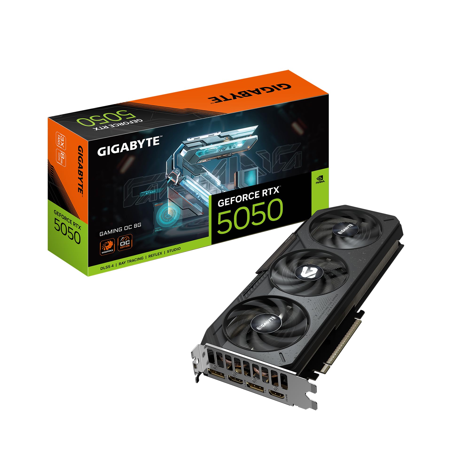 GIGABYTE Tarjeta gráfica GeForce RTX 5050 Gaming OC 8G, 8GB 128 bits GDDR6, PCIe 5.0, Sistema de refrigeración WINDFORCE, Tarjeta de Video GV-N5050GAMING OC-8GD_0 GIGABYTE Tarjeta gráfica GeForce RTX 5050 Gaming OC 8G, 8GB 128 bits GDDR6, PCIe 5.0, Sistema de refrigeración WINDFORCE, Tarjeta de Video GV-N5050GAMING OC-8GD_0