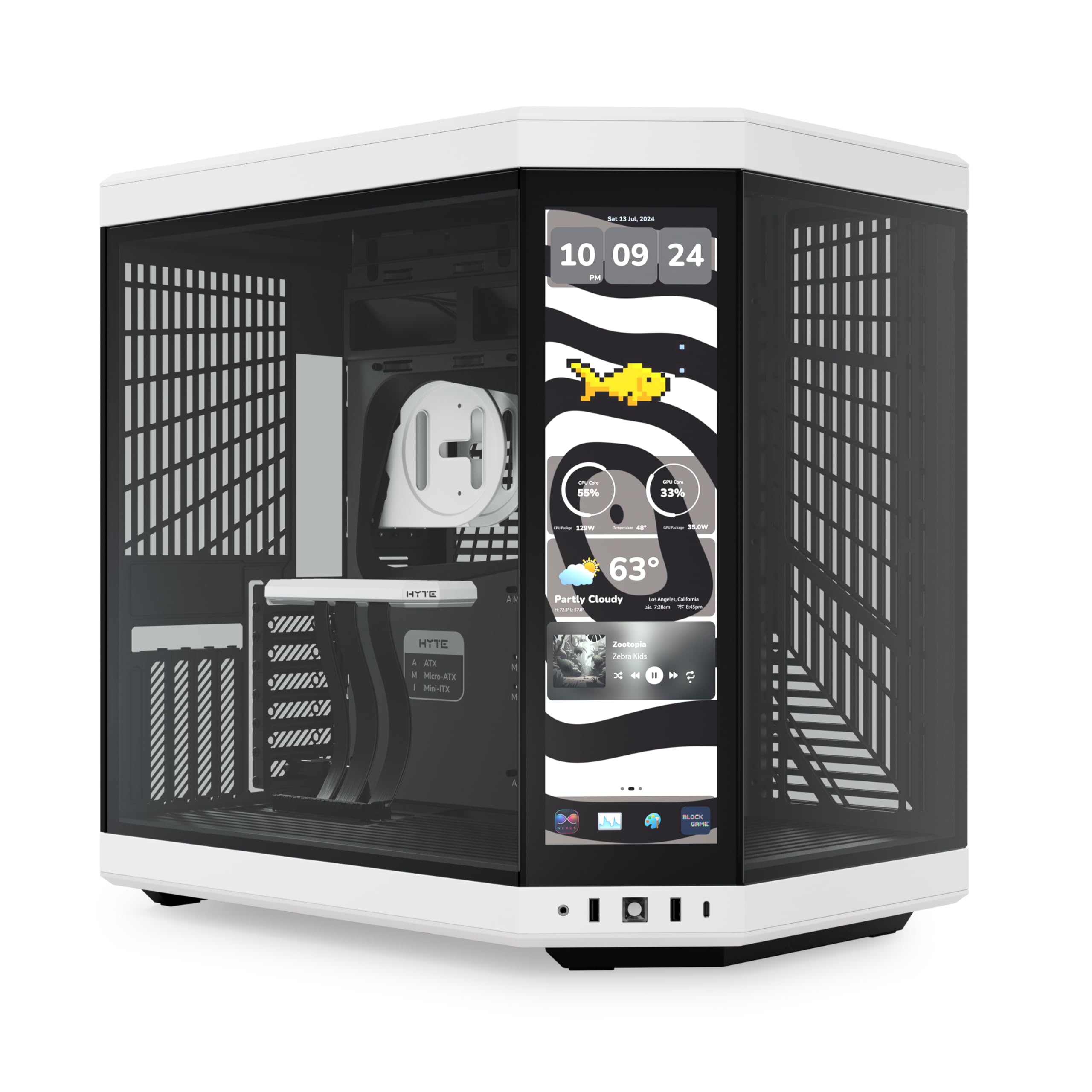 Hyte Y70 Touch Infinite Dual Chamber ATX Mid Tower - Funda estética Moderna con visualización táctil LCD integrada de 2,5 K, Panda/Blanco, CS-HYTE-Y70TTI-WB_0 Hyte Y70 Touch Infinite Dual Chamber ATX Mid Tower - Funda estética Moderna con visualización táctil LCD integrada de 2,5 K, Panda/Blanco, CS-HYTE-Y70TTI-WB_0