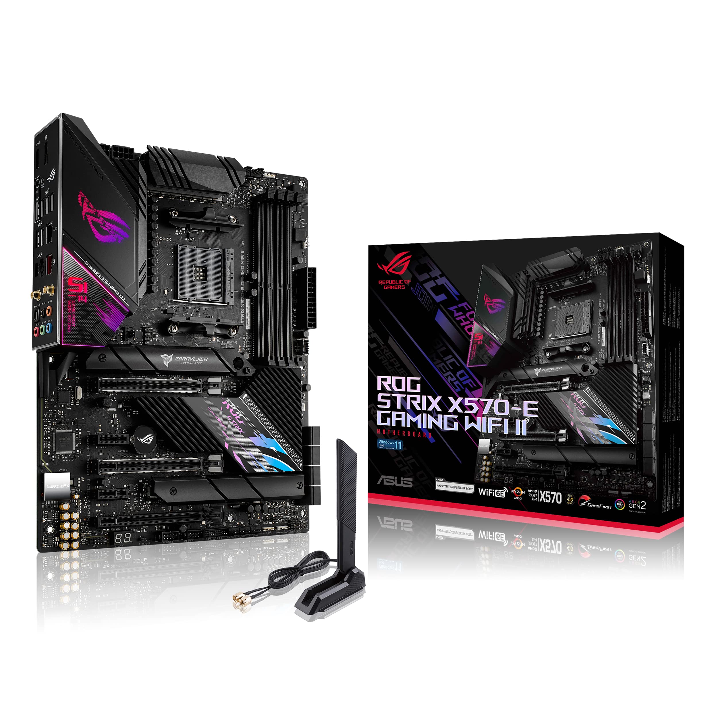 Asus Motherboard X570 AMD ROG STRIX X570-E GAMING WIFI II, ATX, PCIe 4.0, WiFi 6E (802.11ax), 2.5 Gb Ethernet, cancelación de ruido AI bidireccional, dual M.2 y Aura Sync_0 Asus Motherboard X570 AMD ROG STRIX X570-E GAMING WIFI II, ATX, PCIe 4.0, WiFi 6E (802.11ax), 2.5 Gb Ethernet, cancelación de ruido AI bidireccional, dual M.2 y Aura Sync_0