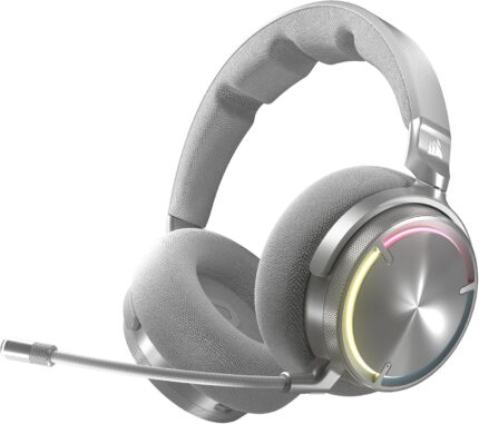 Corsair Virtuoso MAX Wireless Auriculares para Juegos con Bluetooth  Dolby Atmos, SoundID, Cancelación Activa del Ruido, Micrófono de Calidad Broadcast, para PC, Mac, PS5, PS4  Plata_0