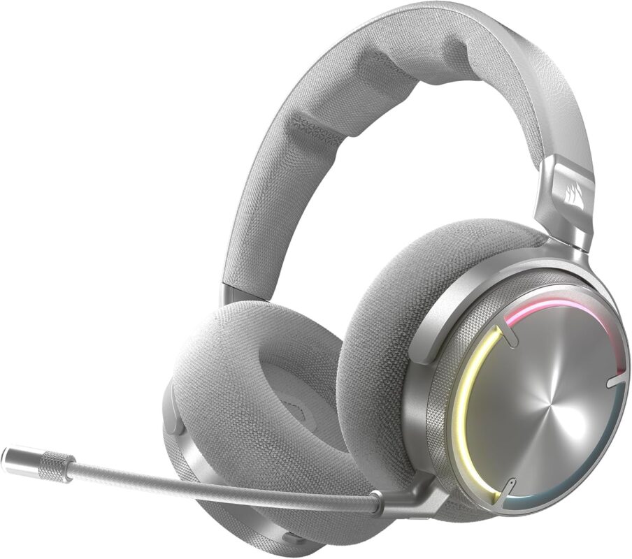Corsair Virtuoso MAX Wireless Auriculares para Juegos con Bluetooth  Dolby Atmos, SoundID, Cancelación Activa del Ruido, Micrófono de Calidad Broadcast, para PC, Mac, PS5, PS4  Plata_0