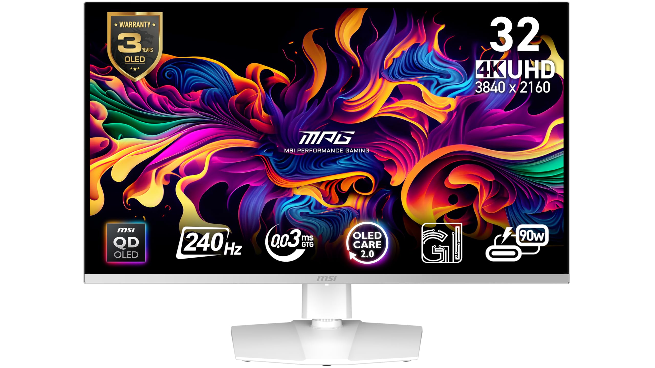 MSI MPG 321URXW QD-OLED 32" 3840 x 2160 (UHD), monitor de computadora, 240Hz, sincronización adaptativa, HDMI, puerto DP, montaje VESA, inclinación, altavoz, 0,03 ms, blanco_0 MSI MPG 321URXW QD-OLED 32" 3840 x 2160 (UHD), monitor de computadora, 240Hz, sincronización adaptativa, HDMI, puerto DP, montaje VESA, inclinación, altavoz, 0,03 ms, blanco_0