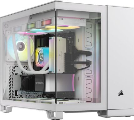 CORSAIR iCUE LINK 2500X RGB Pequeña-Torre mATX Caja de PC de Doble Cámara - Cristal Templado Panorámico - Compatible Placa Base Conexión Inversa - 2x Ventiladores CORSAIR RX120 RGB Incluidos - Blanco_0