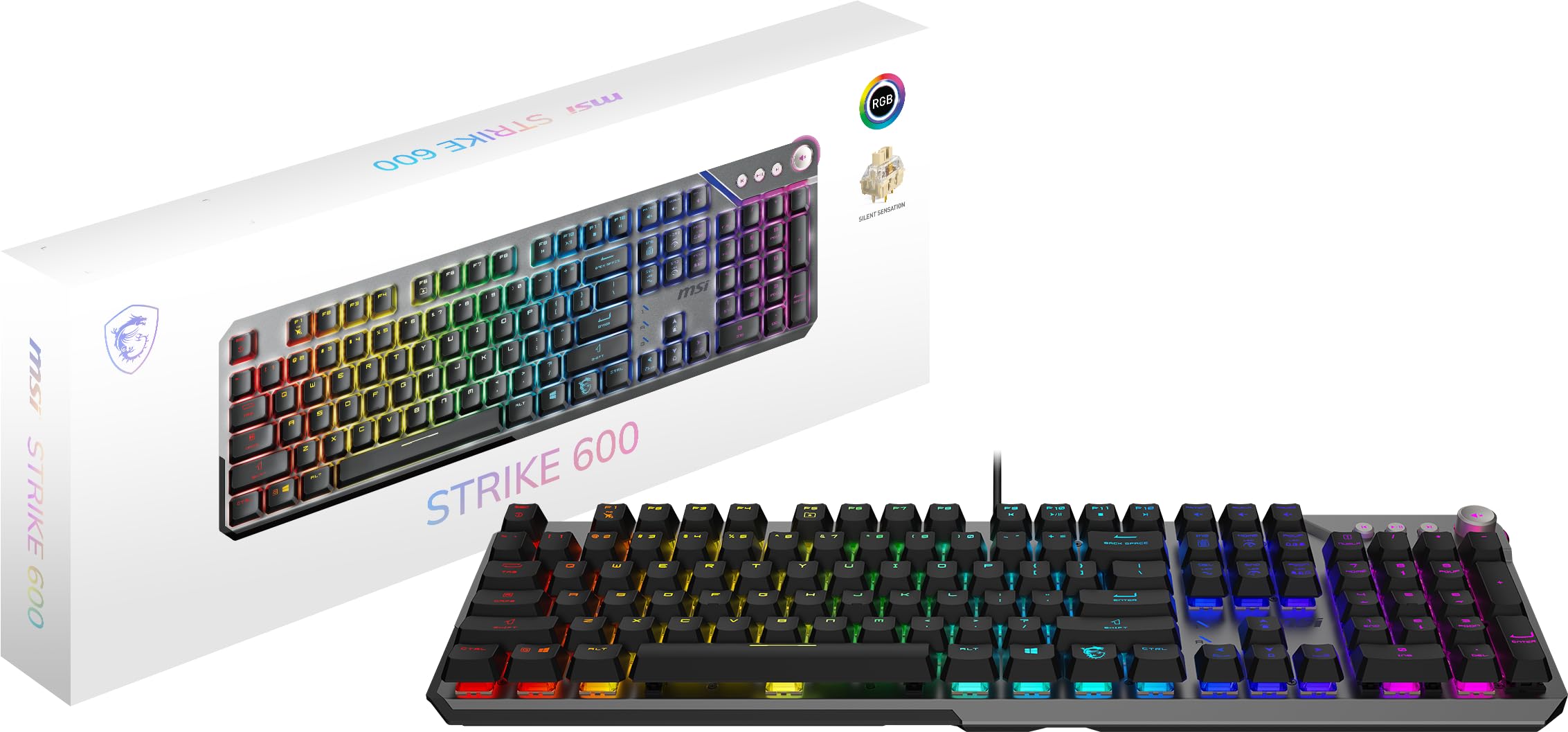 MSI Teclado Strike 600 - KAILH Midnight Pro - Interruptores táctiles silenciosos - Teclas ergonómicas, Base Antideslizante, luz mÃstica RGB por Llave, USB 2.0 - Tamaño Completo Strike 600 Silent US_0 MSI Teclado Strike 600 - KAILH Midnight Pro - Interruptores táctiles silenciosos - Teclas ergonómicas, Base Antideslizante, luz mÃstica RGB por Llave, USB 2.0 - Tamaño Completo Strike 600 Silent US_0