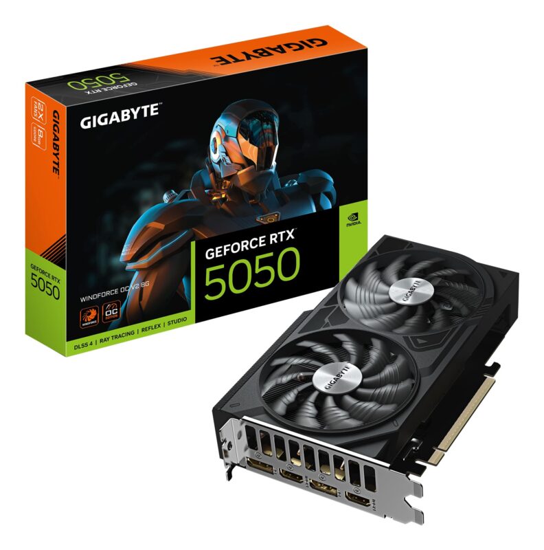 Gigabyte GeForce RTX 5050 WINDFORCE OC V2 8G Tarjeta grÃ¡fica - 8GB GDDR6, 128bit, PCI-E 5.0, 2572MHz Core Clock, 2 x DP, 2 x HDMI, NVIDIA DLSS 4, GV-N5050WF2OCV2-8GD_0
