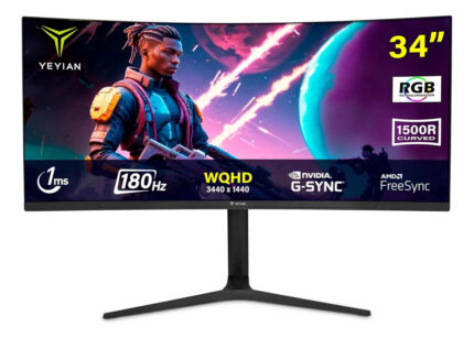 Monitor Gamer Curvo Yeyian Va 34 , 100hz, 1ms, 3440x1440 Wide Quad Hd, Luces Rgb, Hdmi 2.0, Displayport, Freesync, G-sync, Vesa, Para Xbox Series X/s/ps5/ps4/mac Ymc-fv234-m1 Negro_0
