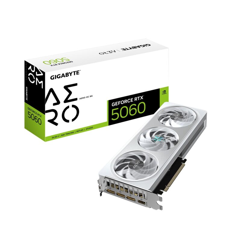 GIGABYTE GeForce RTX 5060 Aero OC 8G Tarjeta gráfica, 8 GB 128 bits GDDR7, PCIe 5.0, Sistema de refrigeración WINDFORCE, Tarjeta de Video GV-N5060AERO OC-8GD_0