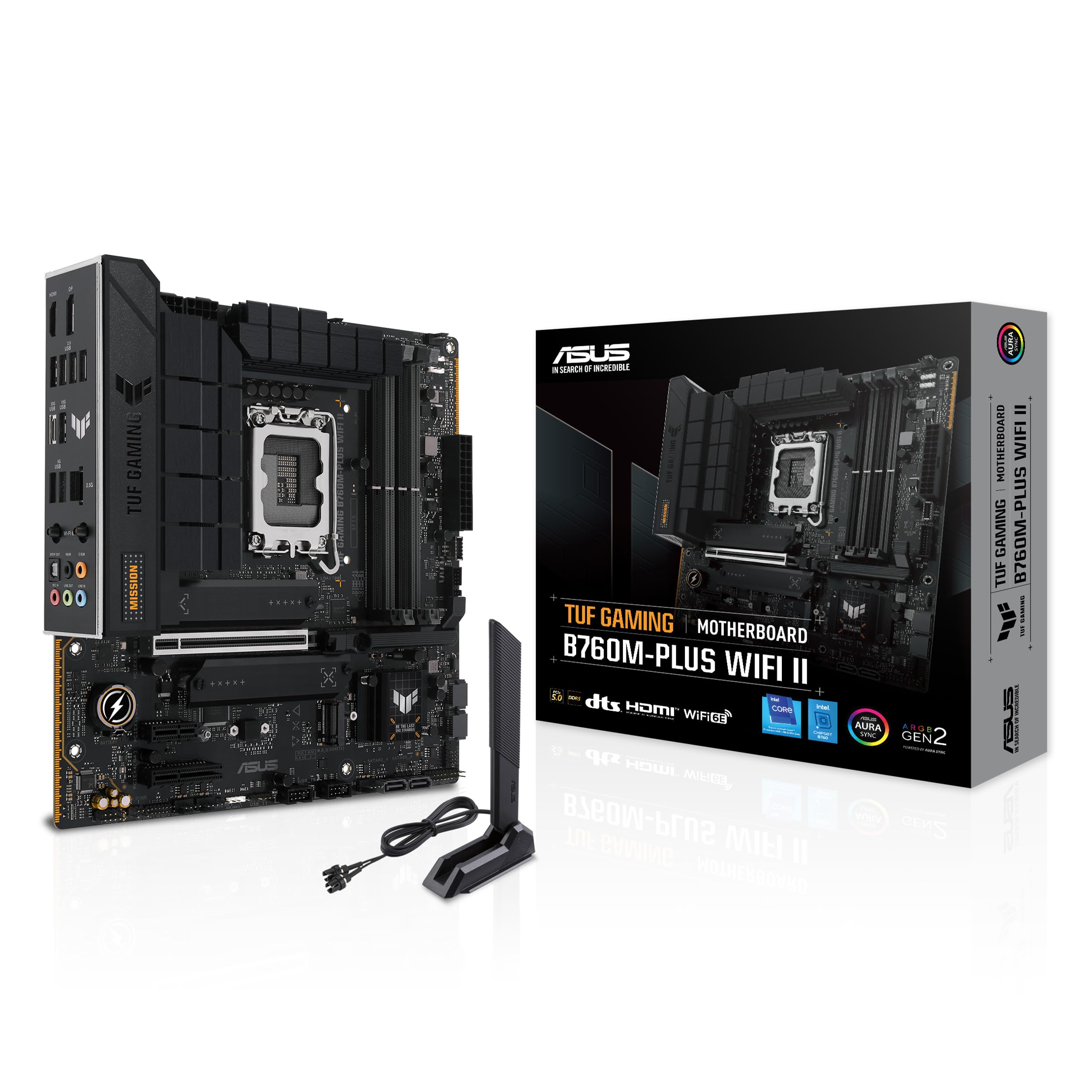 TUF Gaming B760M-PLUS WiFi II Intel B760 LGA 1700 mATX Placa Base (PCIe 5.0, 4.0 Ranuras M.2, DDR5, WiFi6E, Q-Antenna, Ethernet de 2.5Gb, DisplayPort, HDMI, SATA 6Gbps, USB 20Gbps) Soporte, Aura Sync_0 TUF Gaming B760M-PLUS WiFi II Intel B760 LGA 1700 mATX Placa Base (PCIe 5.0, 4.0 Ranuras M.2, DDR5, WiFi6E, Q-Antenna, Ethernet de 2.5Gb, DisplayPort, HDMI, SATA 6Gbps, USB 20Gbps) Soporte, Aura Sync_0